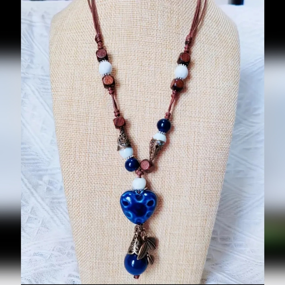 BOHO Chic Vibrant Mosaic Ceramic Necklace Strand, Handcrafted Kiln-Fired Beads